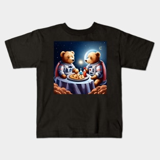 Two Teddy's in space suits having a romantic dinner on the Moon Kids T-Shirt